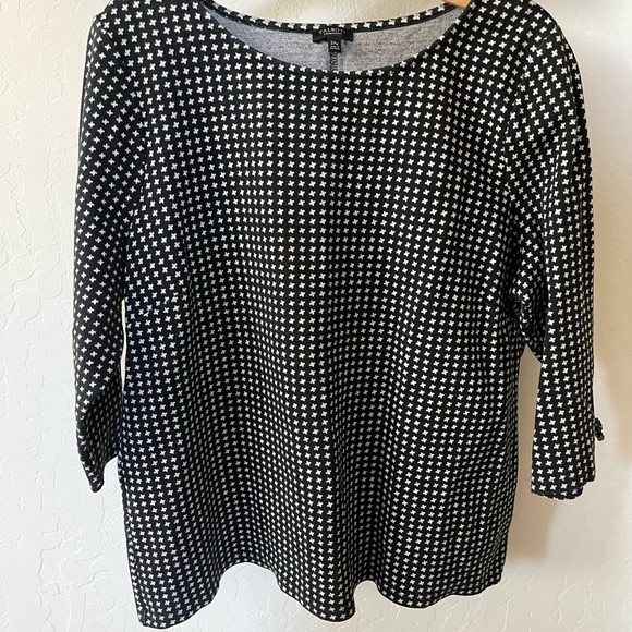 Talbots|Check Jacquard Knit Top in Black & White, Tie Details—Size 2X Petite - Picture 13 of 13
